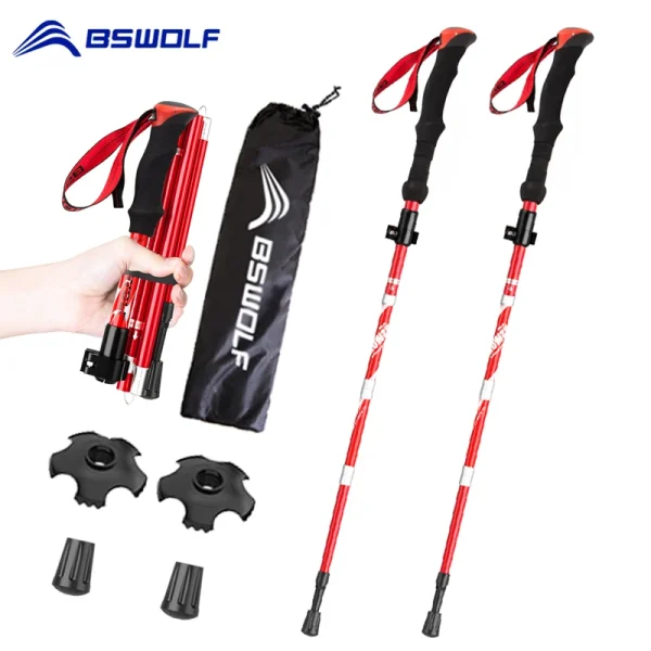 BSWOLF 2Pcs Ultralight Trekking Poles Walking Sticks Hiking Canes Folding Aluminum Walking Pole Nodic Walking Sticks - Image 2